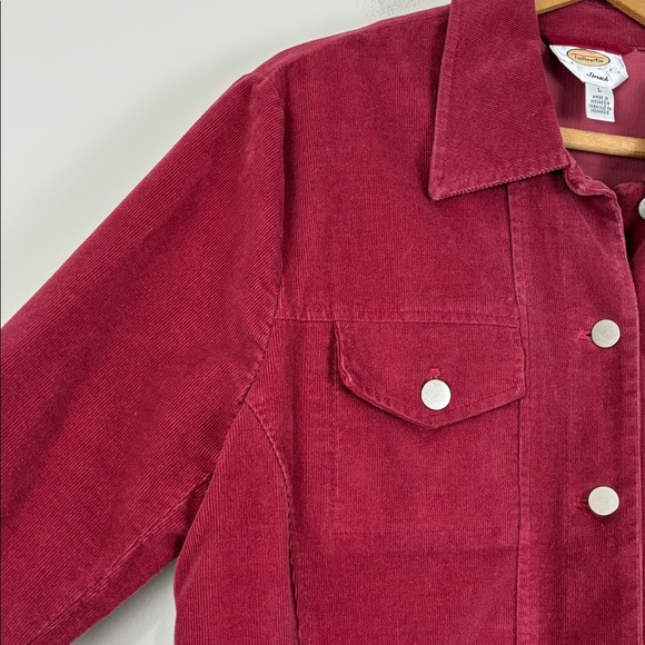 Talbots Petites Women's Large Burgundy Corduroy Jacket Stretch Cabincore Camping - Picture 3 of 6